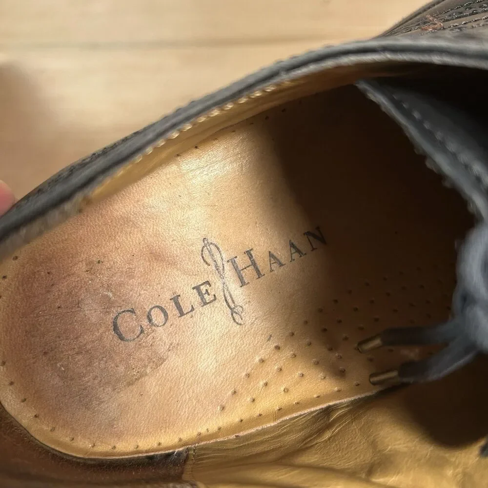 Cole Haan Grand Wingtip Black Leather Oxford Shoes Men Size 10.5 M